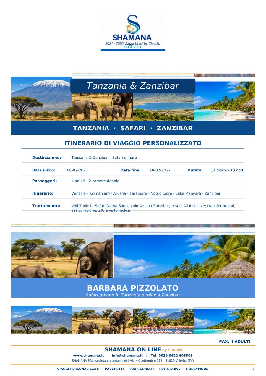 Esempio di itinerario personalizzato Tanzania e Zanzibar