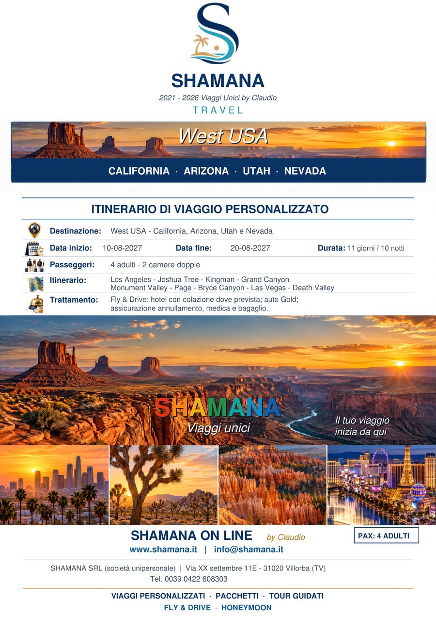 Esempio di itinerario personalizzato West USA