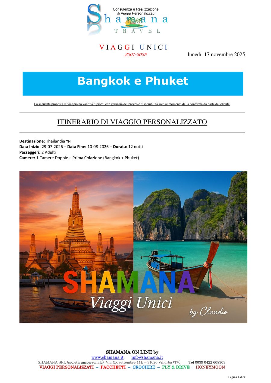 Esempio di itinerario personalizzato Bangkok e Phuket